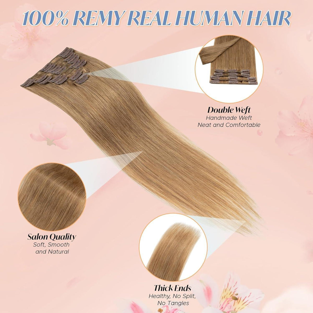Clip-in Haarverlängerung Echthaar Dunkelblond 30cm