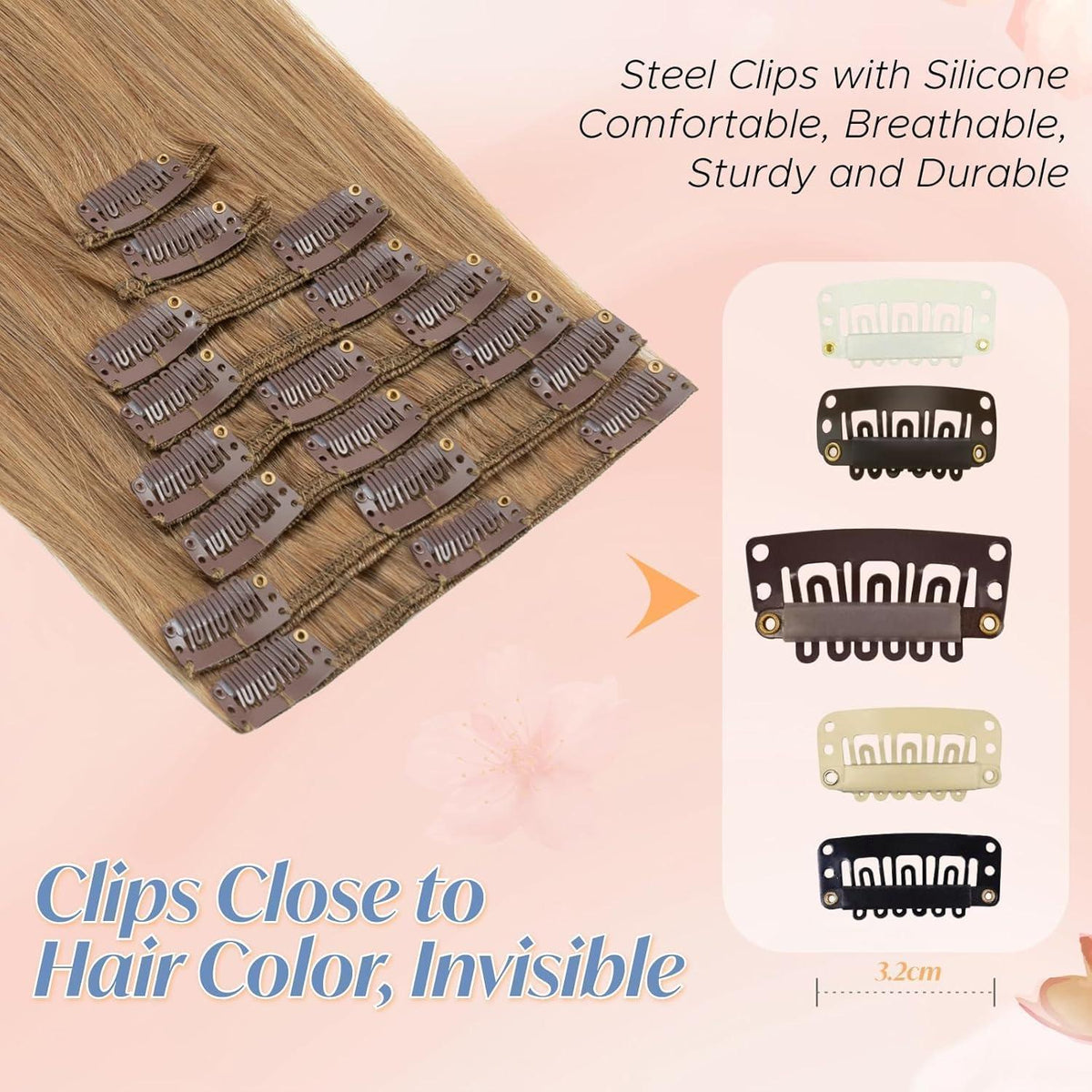 Clip-in Haarverlängerung Echthaar Dunkelblond 30cm