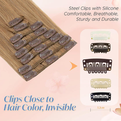 Clip-in Haarverlängerung Echthaar Dunkelblond 30cm