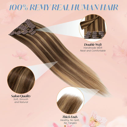 Remy Echthaar Clip-In Extensions Mittelbraun/Dunkelblond 40cm