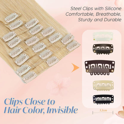 Clip-in Haarverlängerung Echthaar Blond 45cm - 8 Wefts