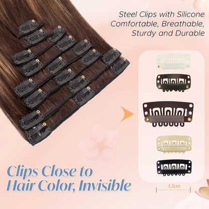 Clip-in Haarverlängerung Echthaar 40cm Dunkelbraun/Mittelbraun
