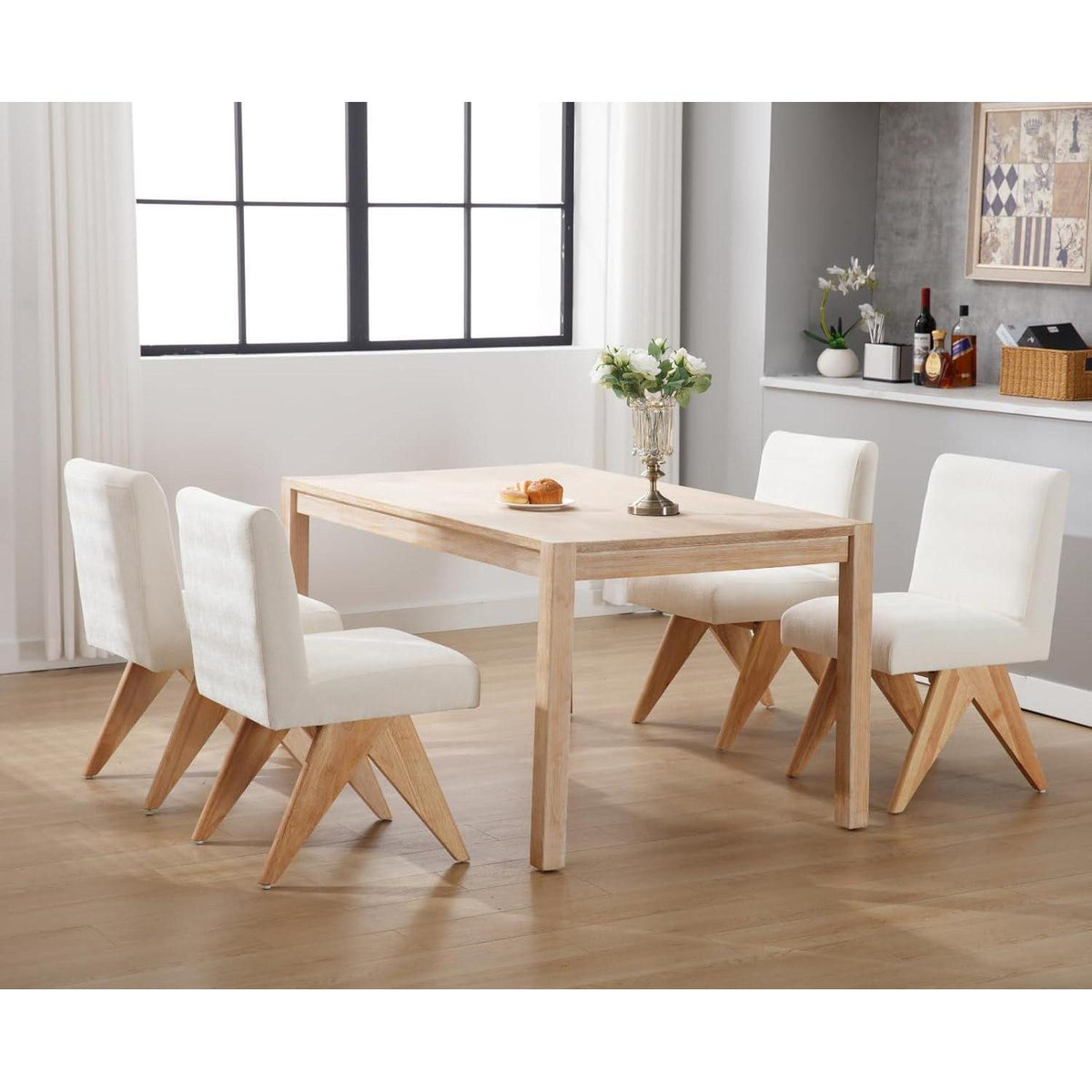 Esszimmerstühle Set 4er – Chenille Akzentstühle mit Holzbeinen