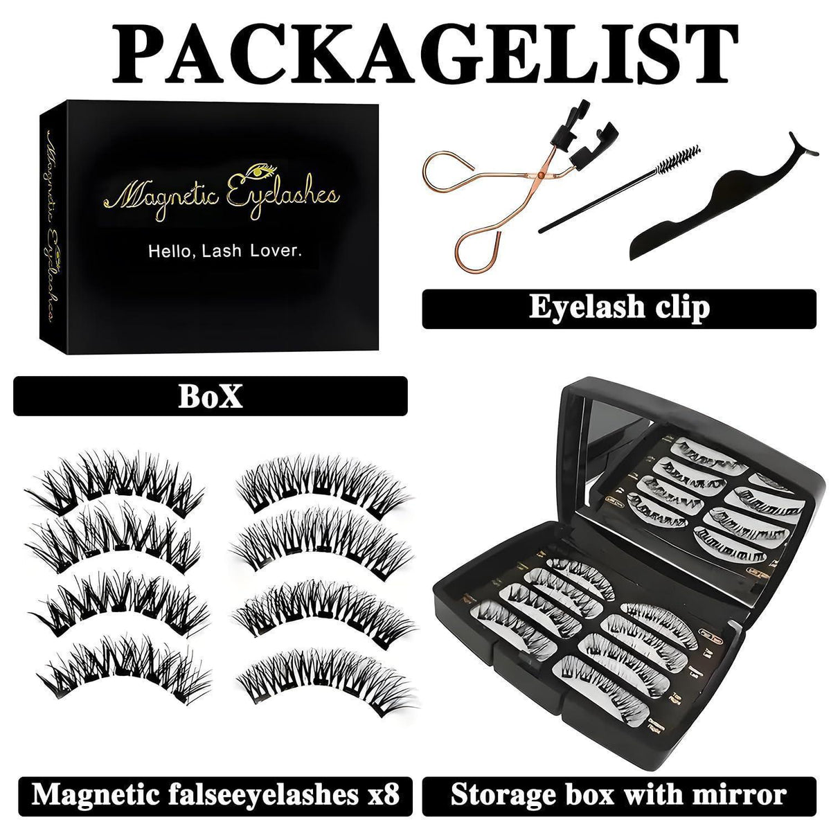 Magnetische Wimpern Set mit Zange & Applikator – 4 Stile