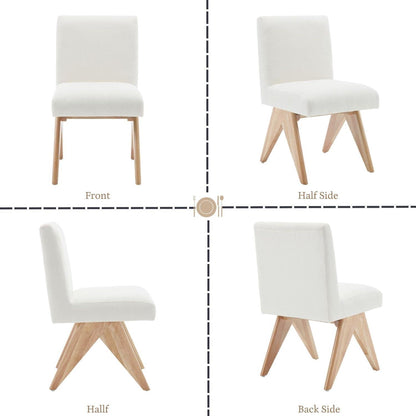 Chenille Esszimmerstühle 2er Set mit Holzbeinen – Beige