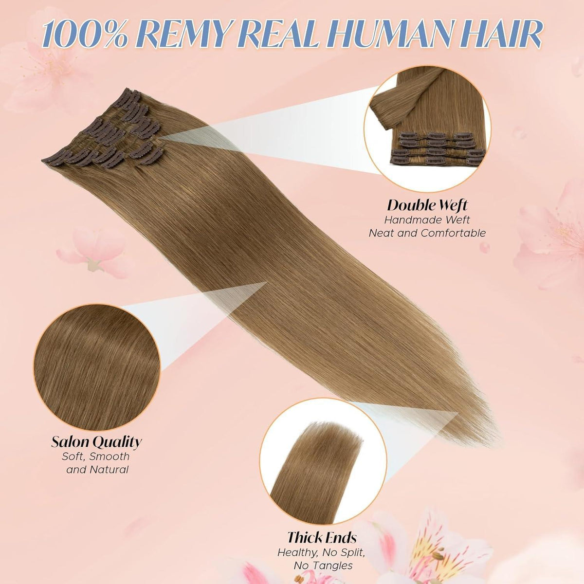 Echthaar Clip-Ins Hellbraun 50cm - Remy Haarverlängerung
