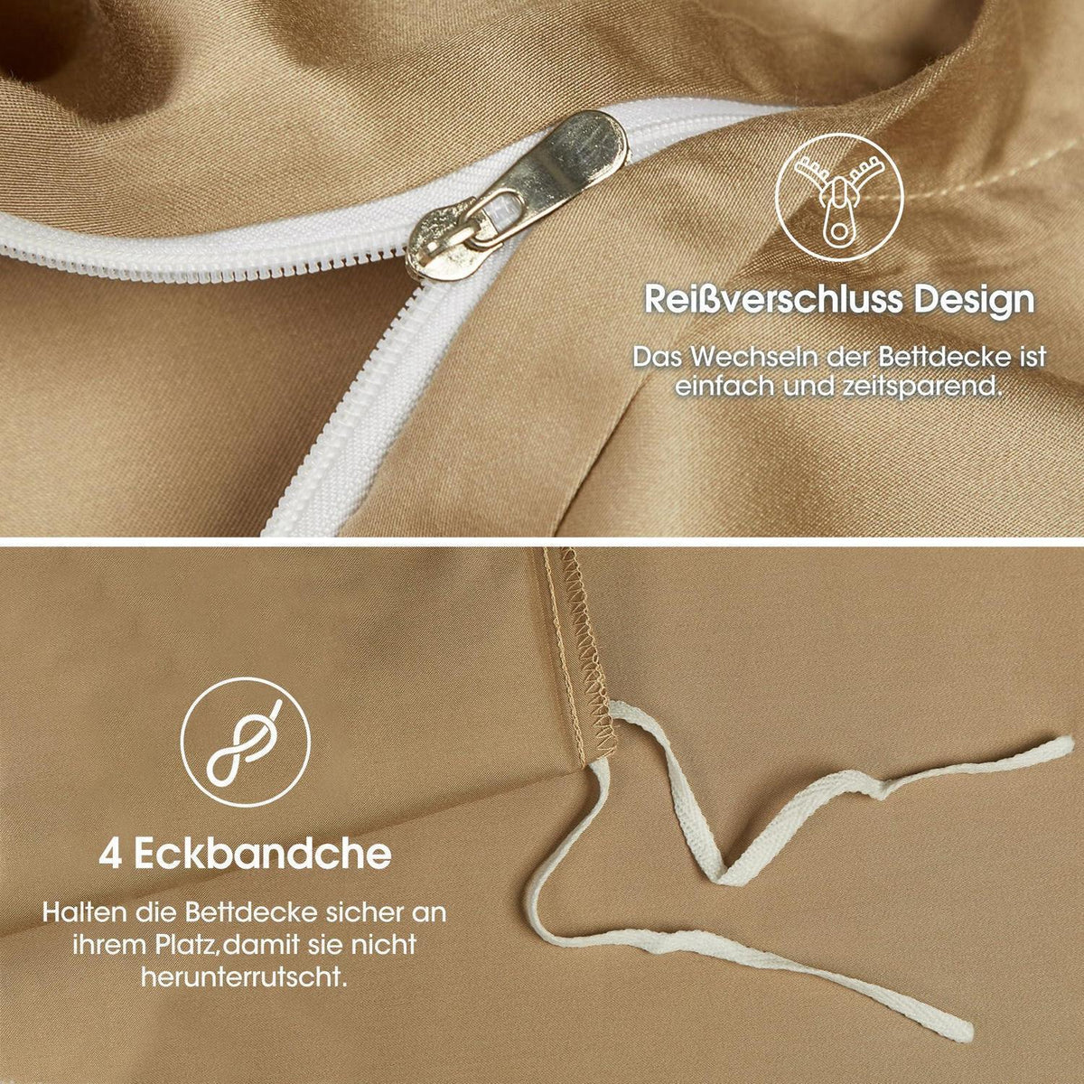 Bettwäsche-Set Bambus Khaki 220x240 cm + 2x 80x80 cm