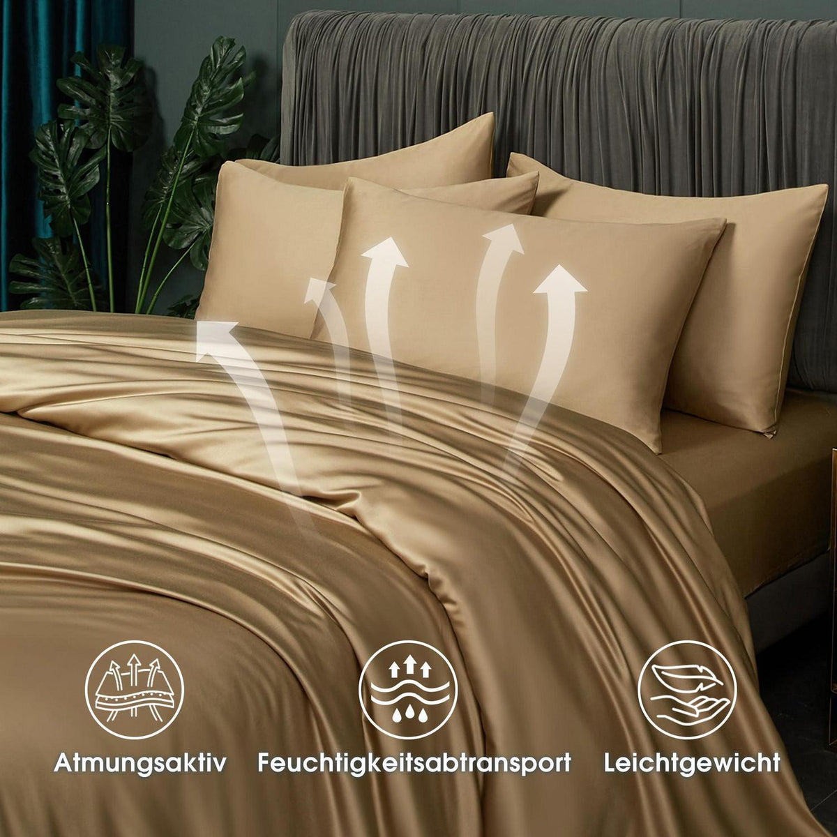 Bettwäsche-Set Bambus Khaki 220x240 cm + 2x 80x80 cm