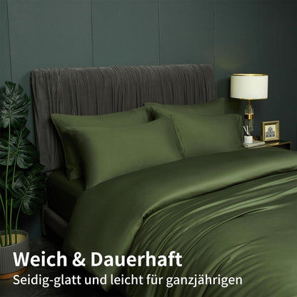 Kühlende Bambus Bettwäsche Set Dunkelgrün 135x200 cm 4tlg.