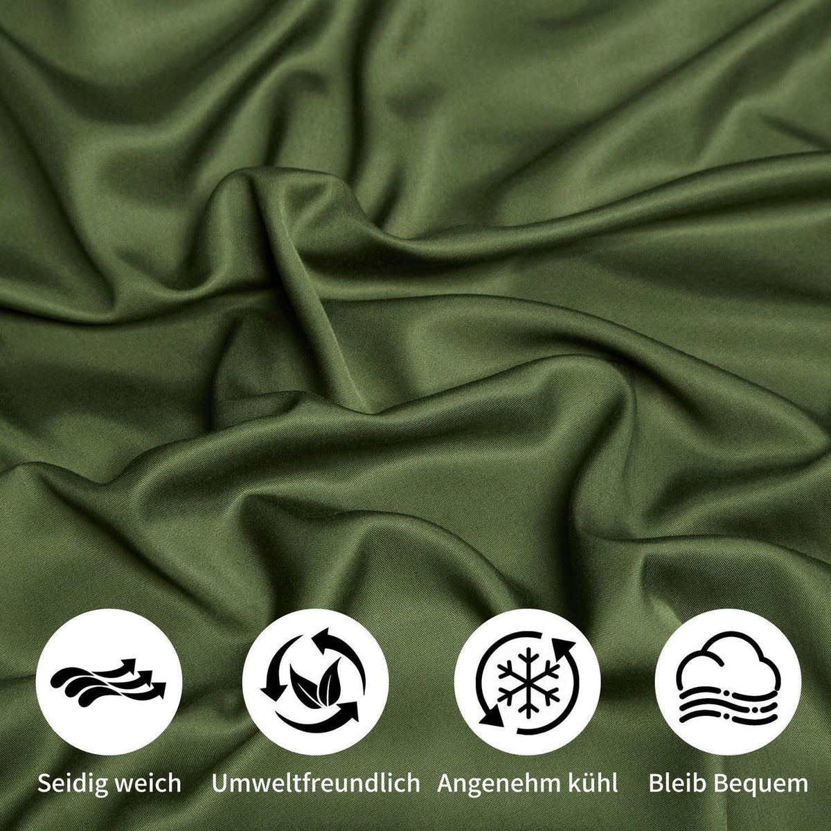 Kühlende Bambus Bettwäsche Set Dunkelgrün 135x200 cm 4tlg.