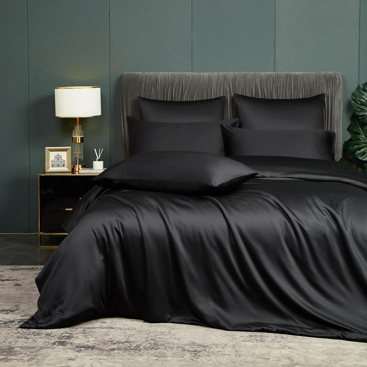 Kühlende Bambus Bettwäsche Set 135x200 cm – 4tlg. Schwarz