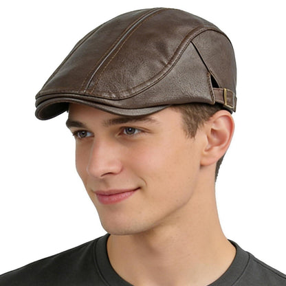 Schiebermütze Herren – Verstellbare Newsboy Cap Kaffee in Lederoptik