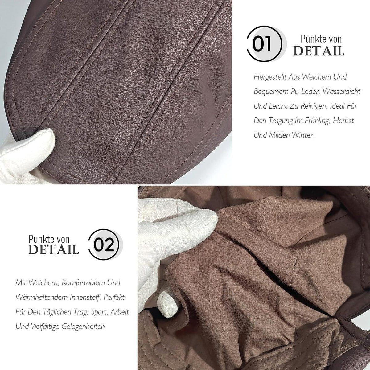 Schiebermütze Herren – Verstellbare Newsboy Cap Kaffee in Lederoptik