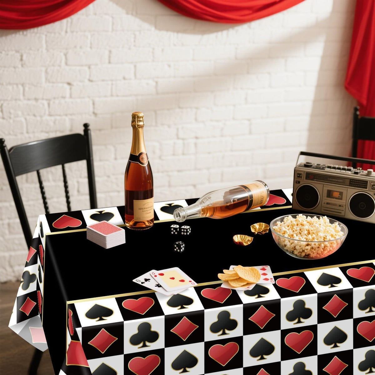 4x Casino Tischdecke Schwarz Rechteckig Poker Party Deko