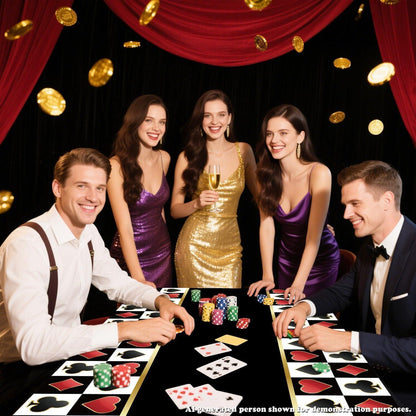 4x Casino Tischdecke Schwarz Rechteckig Poker Party Deko