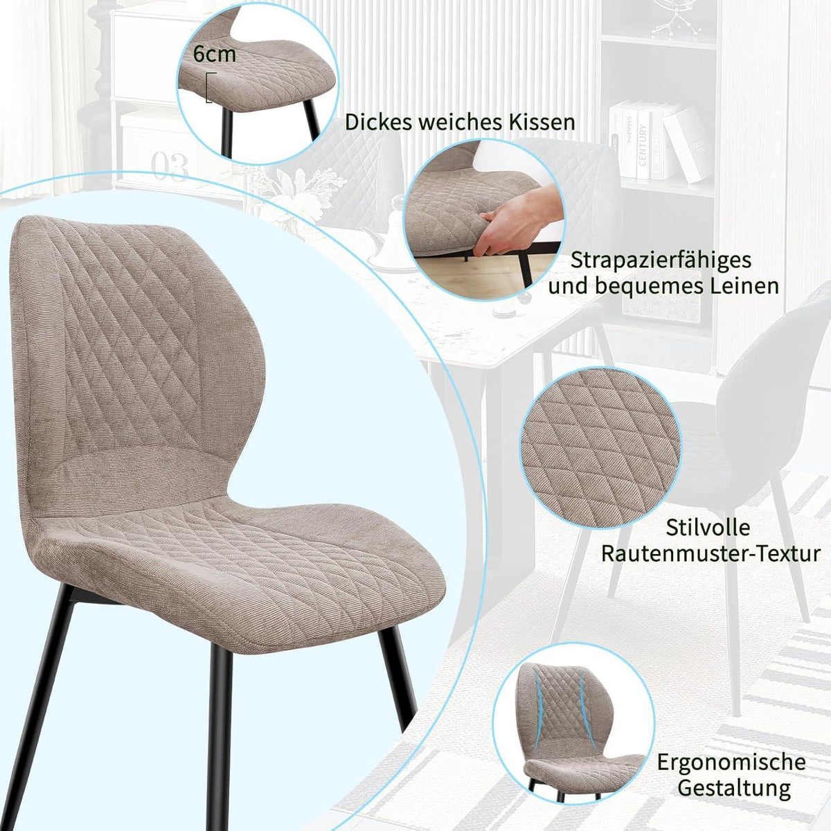 Gepolsterte Esszimmerstühle 4er Set – Braun, Modern & Komfortabel