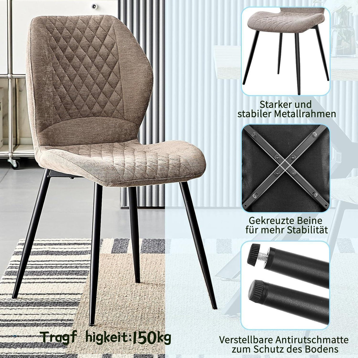 Gepolsterte Esszimmerstühle 4er Set – Braun, Modern & Komfortabel