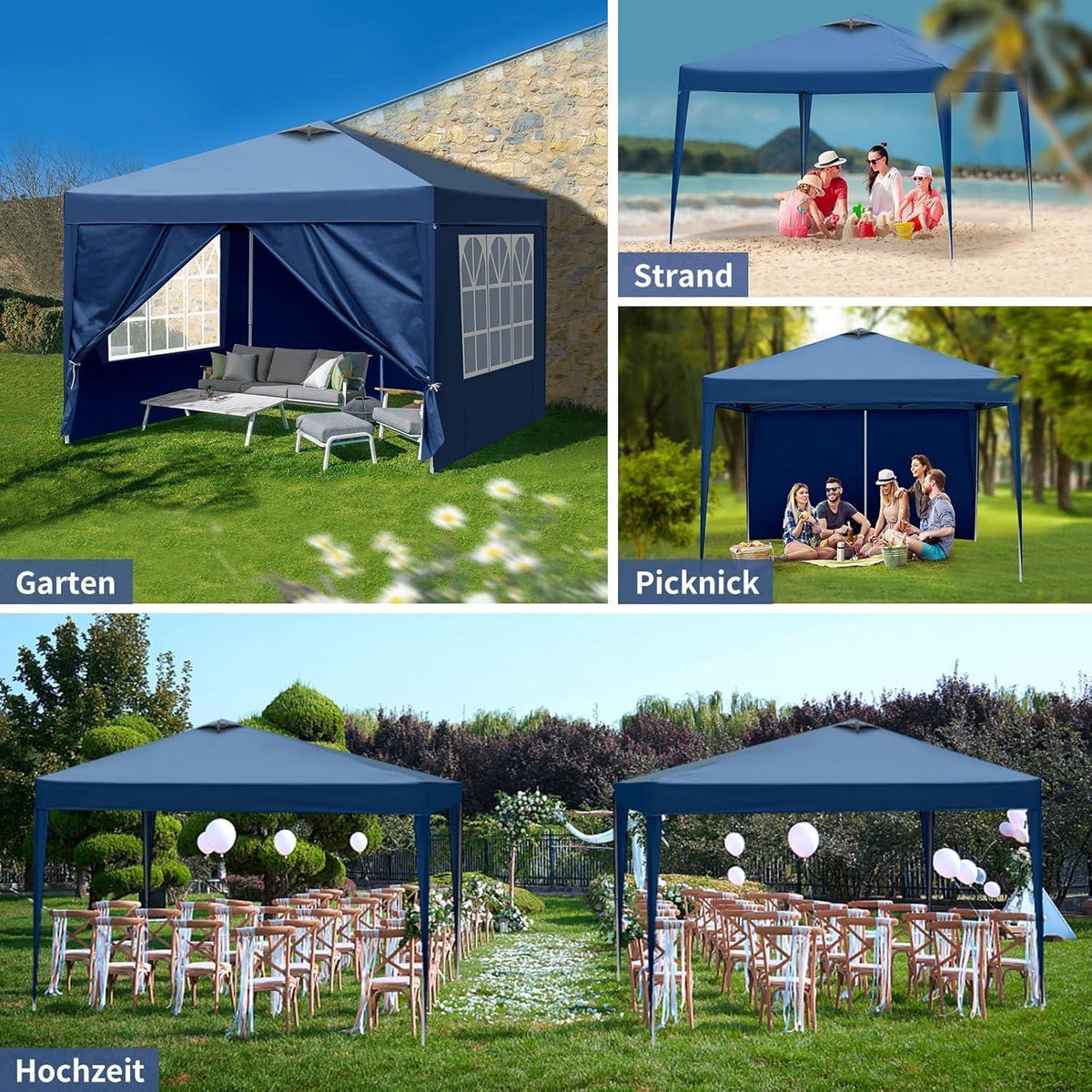 3x3m Pop-Up Pavillon – Wasserdicht & Höhenverstellbar (Blau)