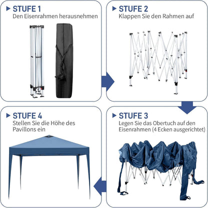 3x3m Pop-Up Pavillon – Wasserdicht & Höhenverstellbar (Blau)