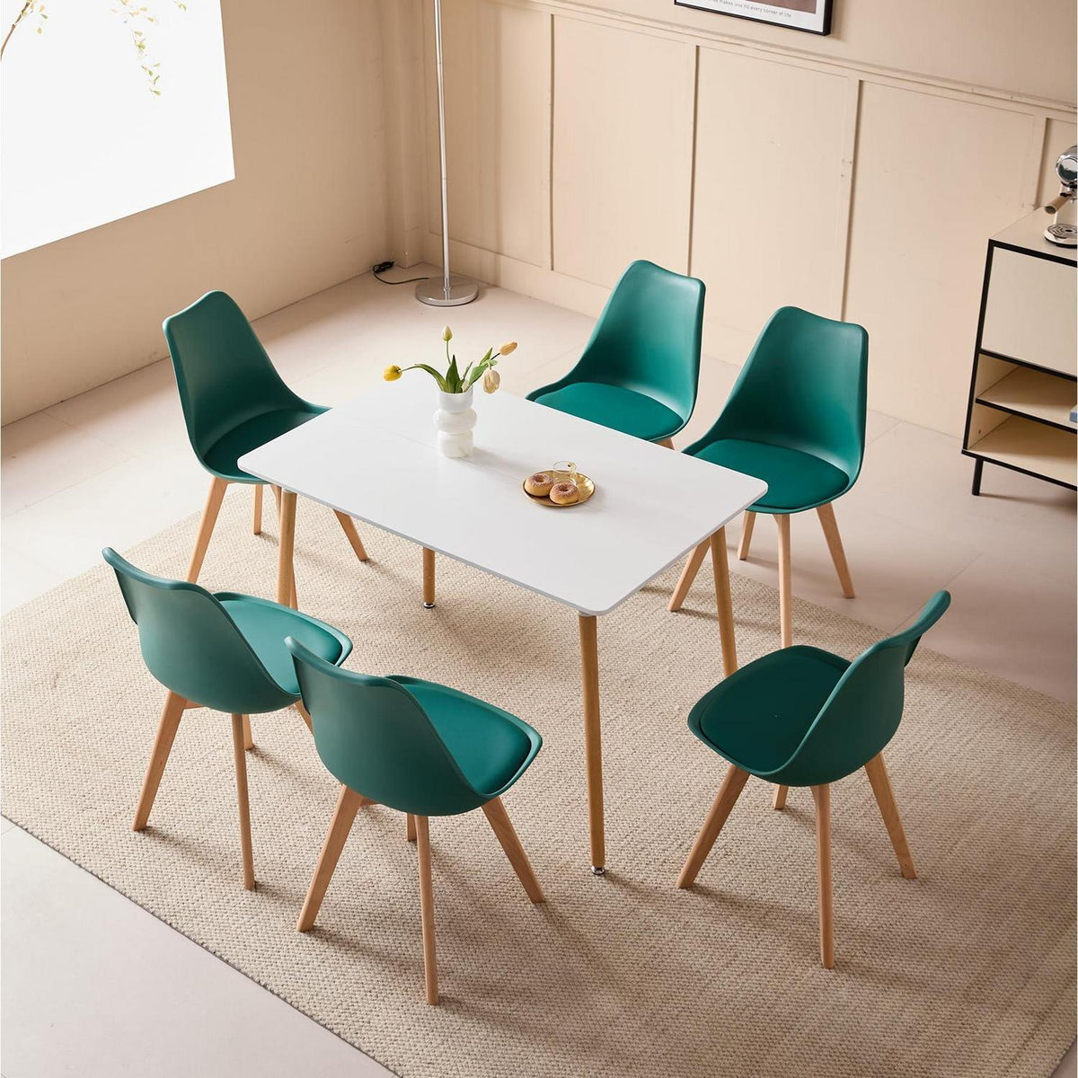 Esszimmer-Set Holz mit 6 Mintgrün Stühlen