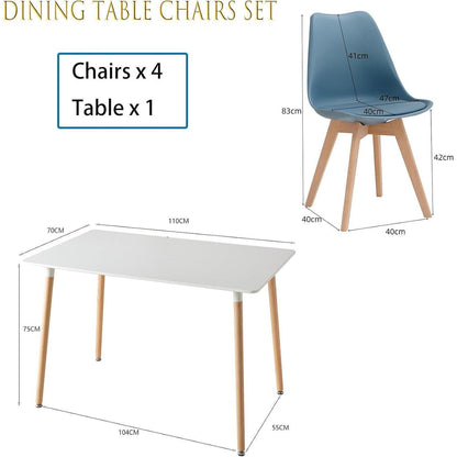 Esszimmer-Set Holz mit 6 skandinavischen Stühlen dunkelblau