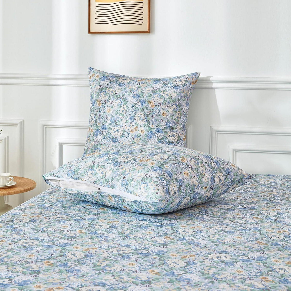 Blumenmuster Bettwäsche 135x200 Baumwolle Blau