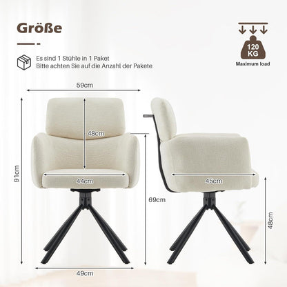 Drehbarer Esszimmerstuhl Chenille Beige – Bequemer Bürostuhl