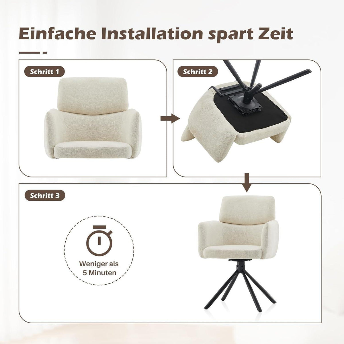 Drehbarer Esszimmerstuhl Chenille Beige – Bequemer Bürostuhl
