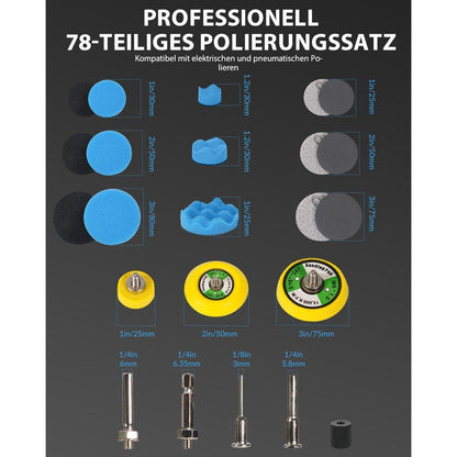 78tlg. Polieraufsatz Set für Akkuschrauber, 30-80mm Auto Politur