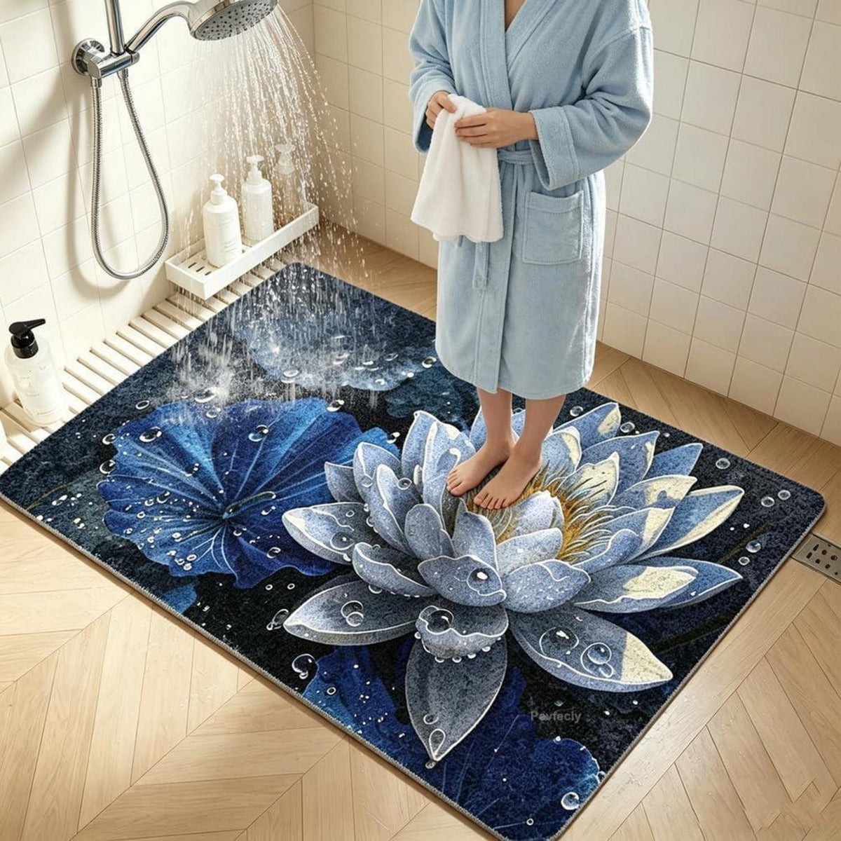 Rutschfeste Duschmatte 90x150 cm – Modernes Lotus-Muster