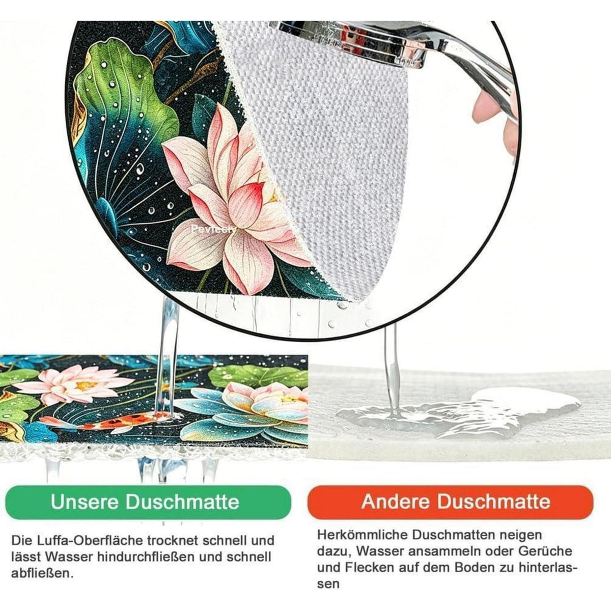 Rutschfeste Duschmatte 120x150 cm – Modernes Lotus-Muster