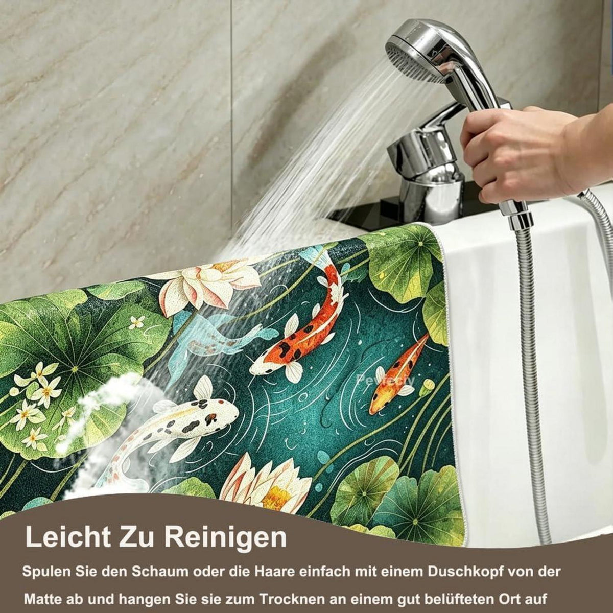 Rutschfeste Duschmatte 150x150 cm – Modernes Lotus-Muster