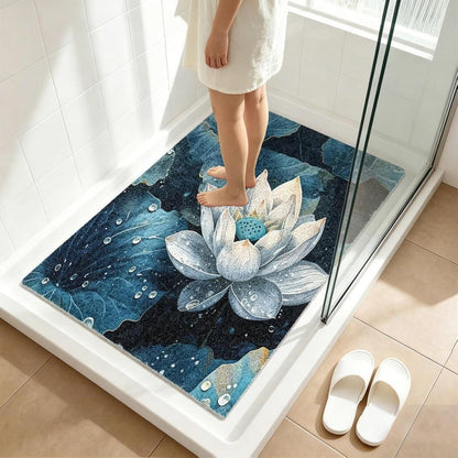 Rutschfeste Duschmatte 130x130 cm – Modernes Lotus-Muster