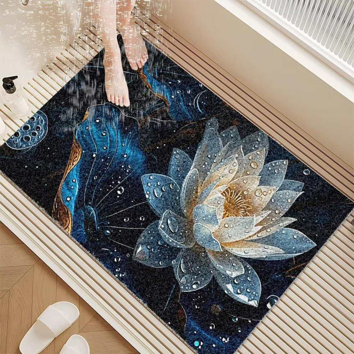 Rutschfeste Duschmatte 120x120 cm – Modernes Lotus-Muster