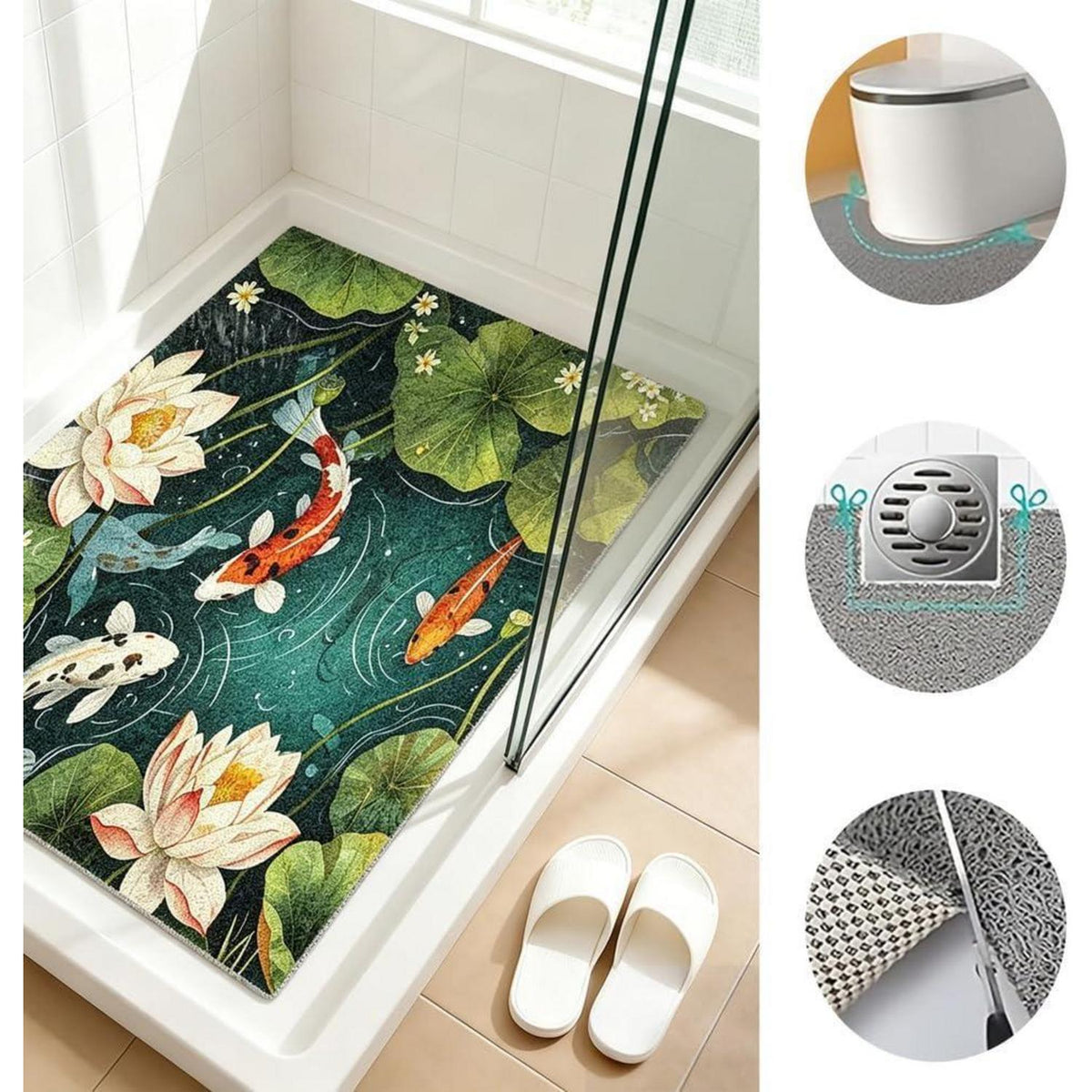 Rutschfeste Duschmatte 110x150 cm – Modernes Lotus-Muster