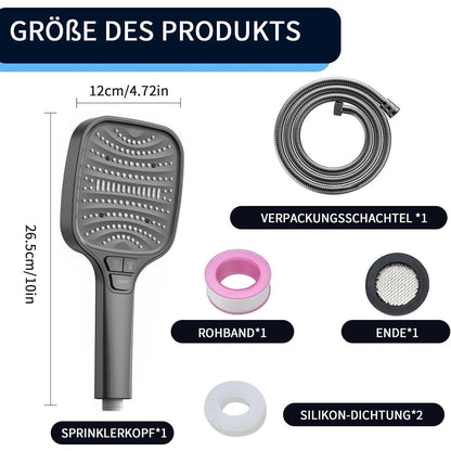 Grauer Duschkopf Set mit Schlauch & 8 Strahlarten