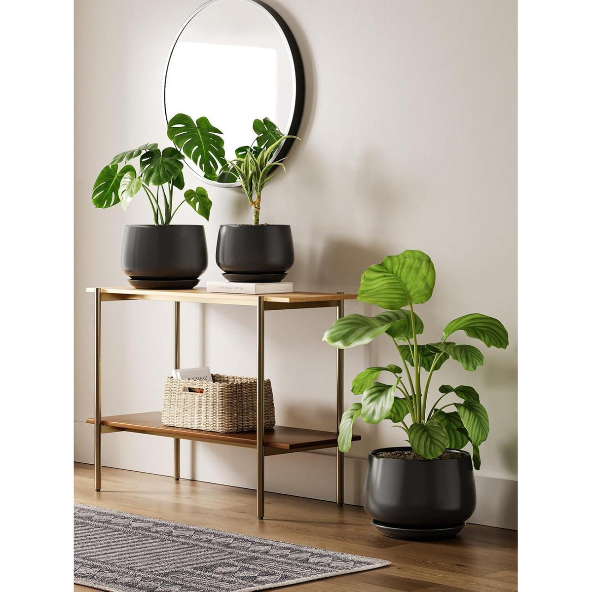 Keramik Übertopf 30cm mit Untersetzer – Pflanztopf Schwarz