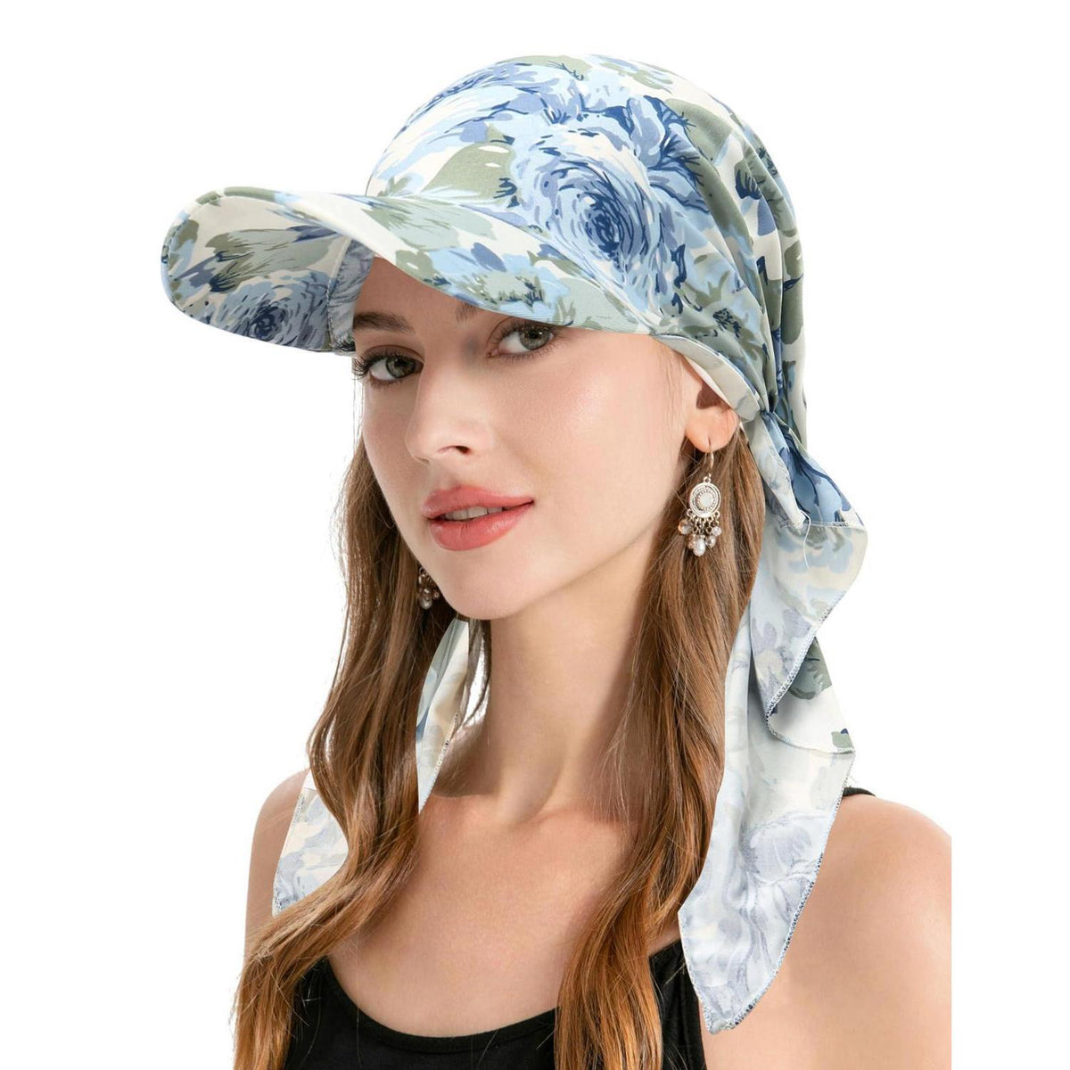 Damen Chemo Kopfbedeckung mit Krempe & blauer Rose
