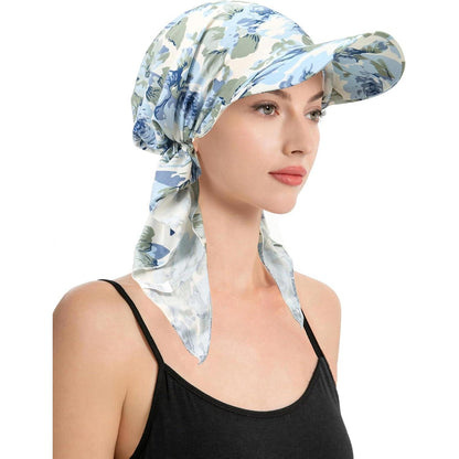 Damen Chemo Kopfbedeckung mit Krempe & blauer Rose