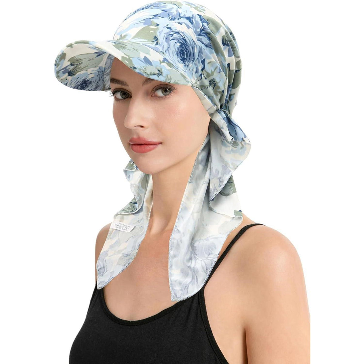 Damen Chemo Kopfbedeckung mit Krempe & blauer Rose