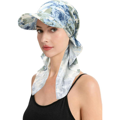 Damen Chemo Kopfbedeckung mit Krempe & blauer Rose