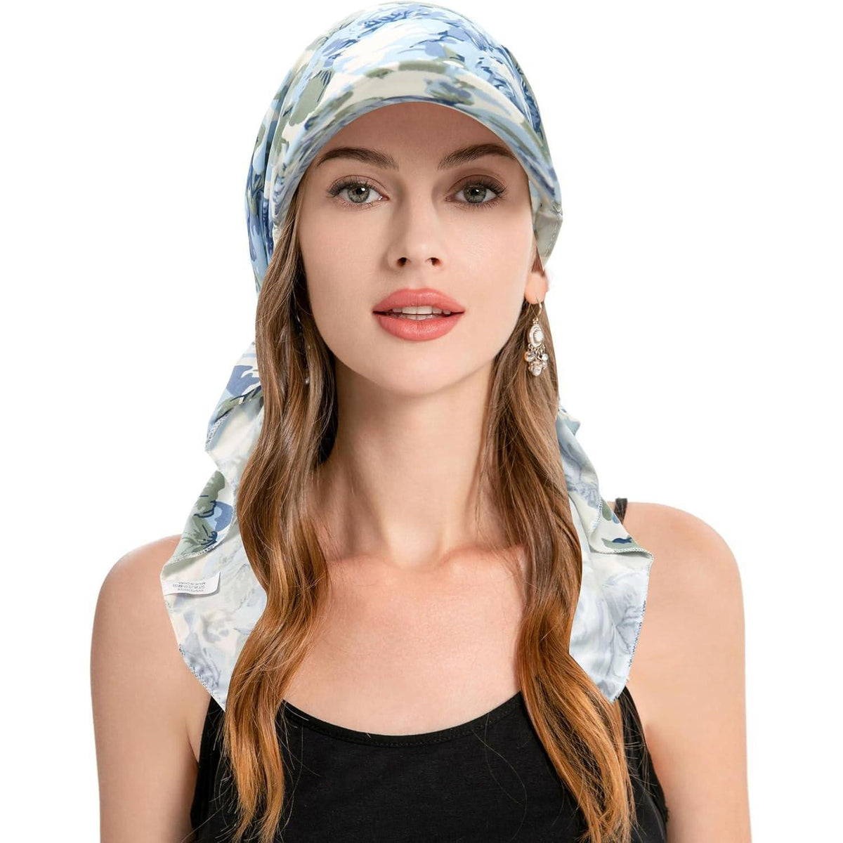 Damen Chemo Kopfbedeckung mit Krempe & blauer Rose