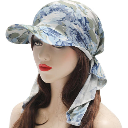 Damen Chemo Kopfbedeckung mit Krempe & blauer Rose