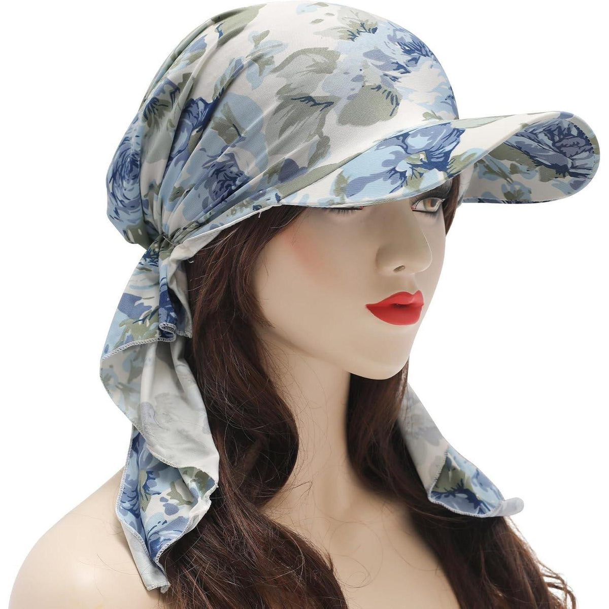 Damen Chemo Kopfbedeckung mit Krempe & blauer Rose