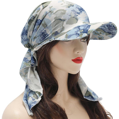 Damen Chemo Kopfbedeckung mit Krempe & blauer Rose