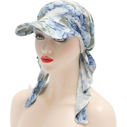 Damen Chemo Kopfbedeckung mit Krempe & blauer Rose