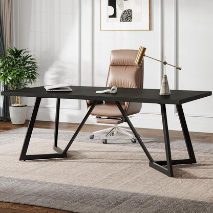 180cm Schreibtisch – Moderner Computertisch mit Metallgestell Schwarz