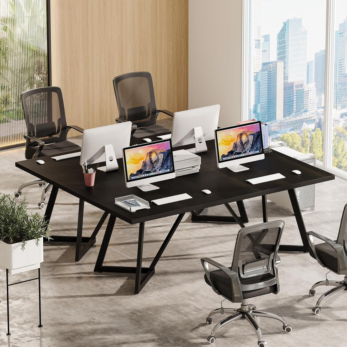 180cm Schreibtisch – Moderner Computertisch mit Metallgestell Schwarz