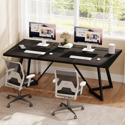 180cm Schreibtisch – Moderner Computertisch mit Metallgestell Schwarz