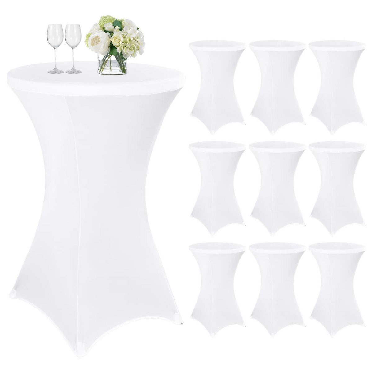 Weiße Stretch Tischdecke Ø 70cm - 10er Set für Stehtische